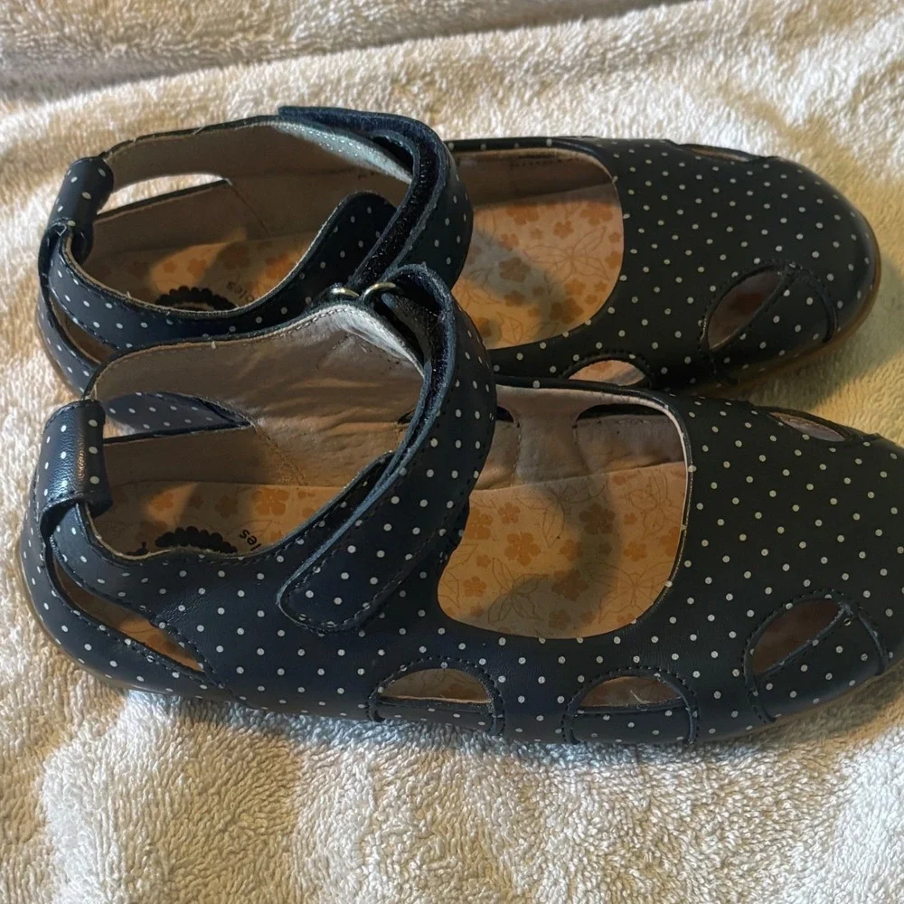 Livie & Luca Navy Blue Polka Dot Leather Mary Jane Shoes Size 1 Toddler